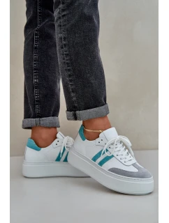 Zazoo N1068S8 Skórzane Niskie Sneakersy Damskie Na Platformie Białe