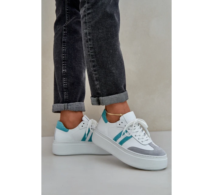 model 21684263 Kožené Nízké Tenisky Dámské Na Platformě Bílé - Zazoo