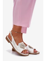 Sandały Damskie Na Płaskim Obcasie Z Ozdobnym Detalem S.Barski KV51-080 Srebrne