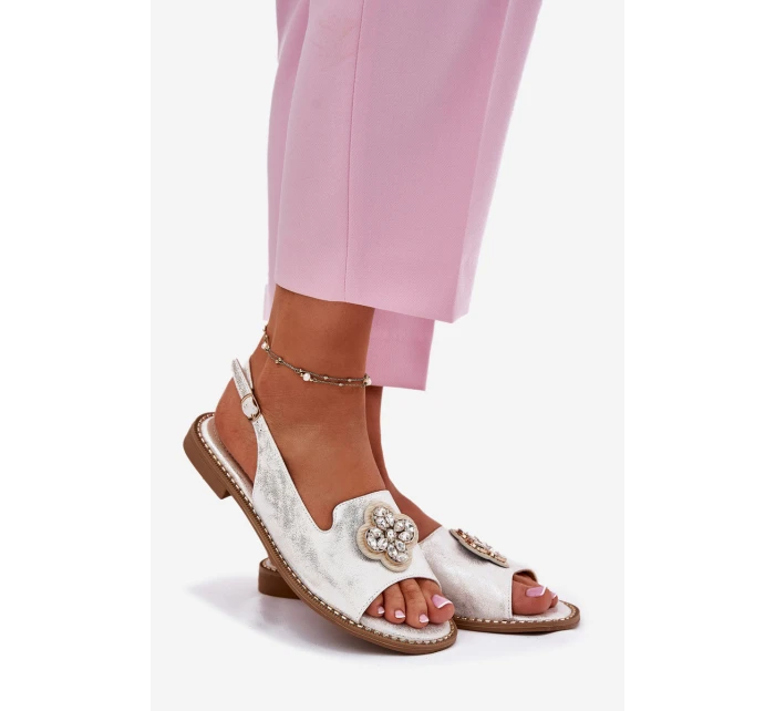 Sandały Damskie Na Płaskim Obcasie Z Ozdobnym Detalem S.Barski KV51-080 Srebrne