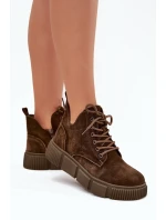 Zamszowe Niskie Botki Damskie Na Platformie Big Star SS274595 Brązowe