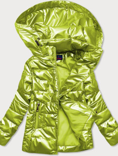Lesklá prešívaná dámska bunda v limetkovej farbe (2021-04)