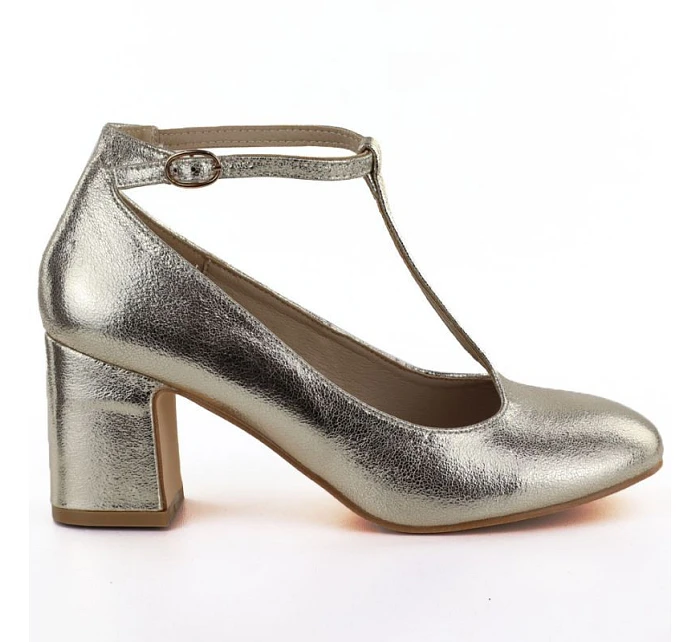 Třpytivé zlaté lodičky s páskem model 22073635