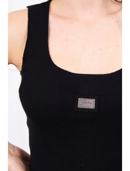 Rebrovaná blúza s trblietkami čierna Rebrovaná blúza s trblietkami čierna