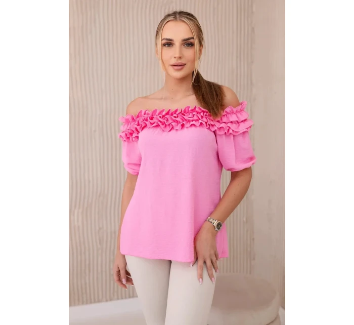 Španělská halenka s malým volánem světle růžová