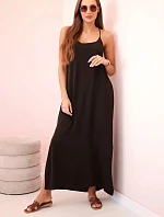 Dlhé šaty bez ramienok hnedé