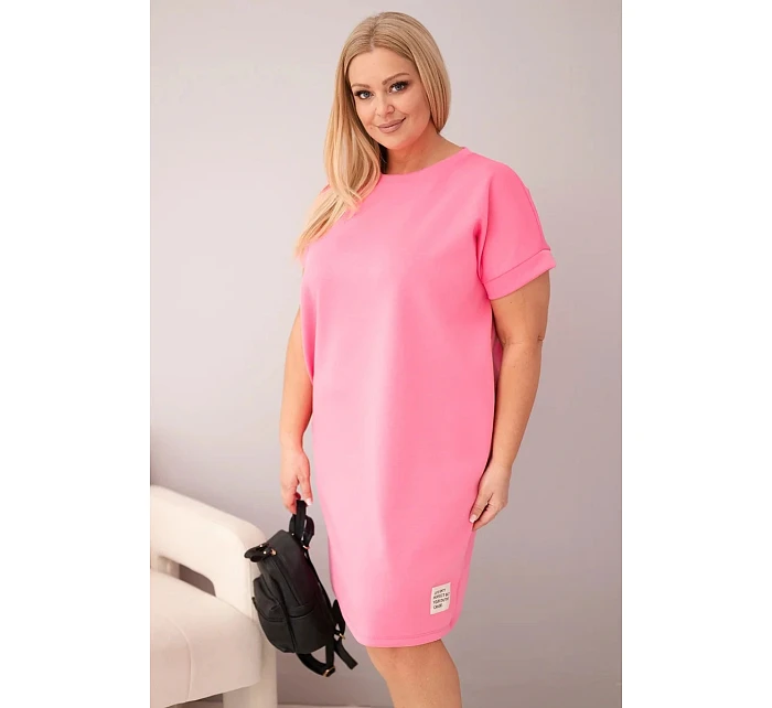 Dámske plus veľkosť šaty s krátkymi rukávmi a vreckami ružová