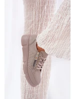 Kožené Sportovní Boty Tenisky Na Platformě Se Zipem model 21691885 Tmavě Béžové - VINCEZA