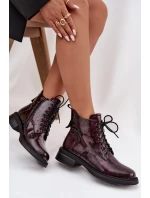 Lakované kožené dámské boty na klínu model 21713850 bordó - D&A