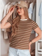 LINESS hnedé pruhované dámske základné tričko FashionStreet RY2810 LINESS hnedé pruhované dámske základné tričko FashionStreet RY2810
