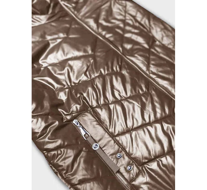 Tmavě béžová dámská bunda s asymetrickým zipem model 19422325 - S'WEST Tmavě béžová dámská bunda s asymetrickým zipem model 19422325 - S'WEST