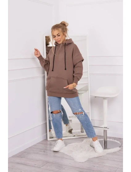 Zateplená mikina s polovičným zipsom mocca