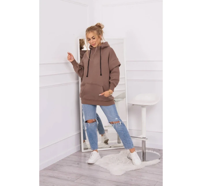 Zateplená mikina s polovičným zipsom mocca