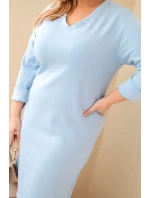 Dámske Plus veľkosť maslo sukne s V-výstrihom a rukávmi Modrá