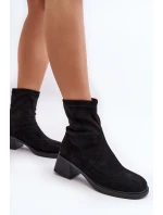 Botki Damskie Na Niskim Obcasie Czarne Aphroteia - Zamsz