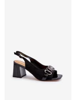 Sandały Damskie Na Słupku Z Ozdobą Czarne D&A MR38-659