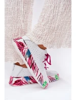 Skórzane Sneakersy Damskie Na Wzorzystej Platformie Vinceza 88017 Białe