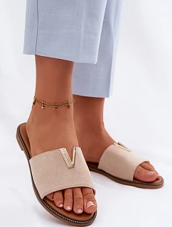 Dámské ploché nazouváky s ozdobným detailem V béžové model 22111384 - Boto