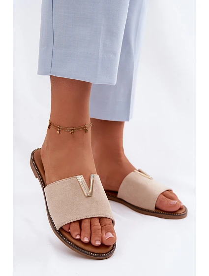 Dámské ploché nazouváky s ozdobným detailem V béžové Nelmira