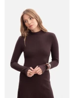 B299 Rebrované midi šaty s asymetrickým pásom - tmavá čokoláda B299 Rebrované midi šaty s asymetrickým pásom - tmavá čokoláda