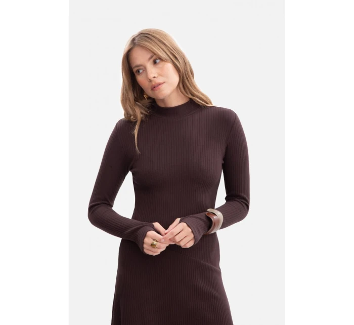 B299 Rebrované midi šaty s asymetrickým pásom - tmavá čokoláda B299 Rebrované midi šaty s asymetrickým pásom - tmavá čokoláda