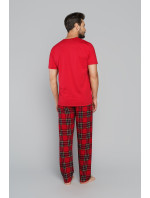 Pánske pyžamo Narwik, krátky rukáv, dlhé nohavice - červená/potlač