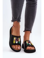 Dámske kožené papuče s čiernym lemovaním Asames