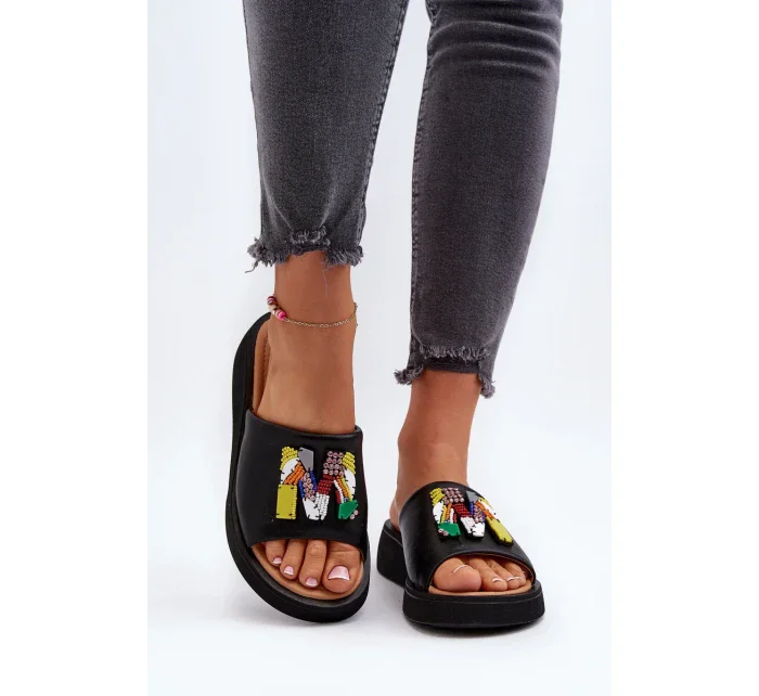 Dámske kožené papuče s čiernym lemovaním Asames