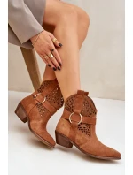 Semišové otvorené kovbojské topánky na podpätku Zazoo 2994 Camel