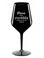 MAMA MIMO PRÁCE (PÝTAJ SA TATÍNKA) - čierny nerozbitný pohár na víno 470 ml