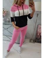 Farebná pruhovaná súprava svetloružová+ecru