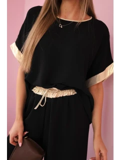 Viskózová súprava so zlatým lemovaním čierna