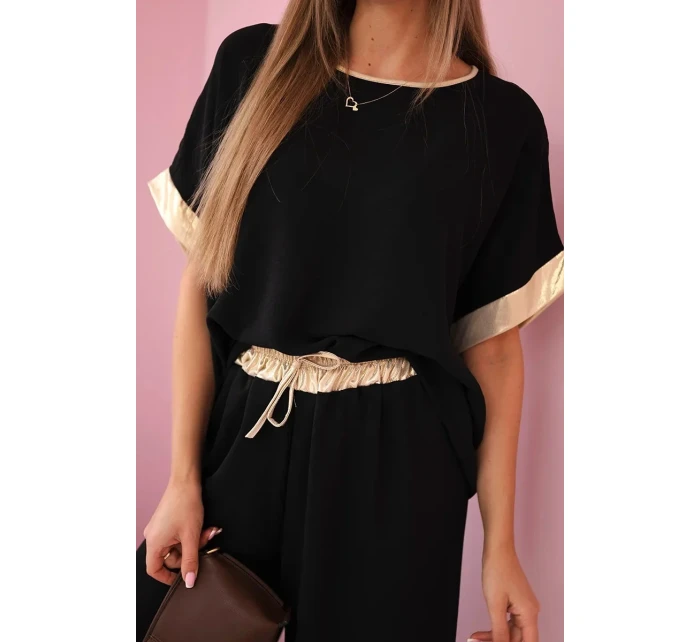 Viskózová súprava so zlatým lemovaním čierna