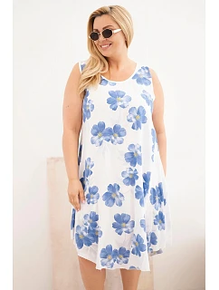 Dámské šaty Plus Size z viskózy s květinovým vzorem na ramínkách bílá