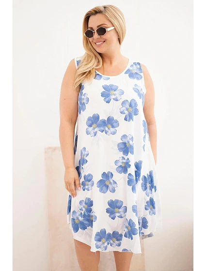 Dámské šaty Plus Size z viskózy s květinovým vzorem na ramínkách bílá
