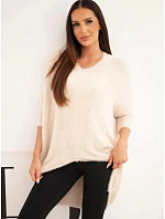 Dámský svetr Plus Size s výstřihem do V béžový Dámský svetr Plus Size s výstřihem do V béžový