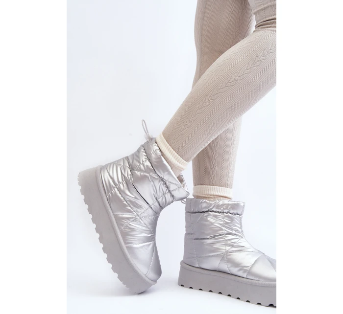 Śniegowce Damskie Na Masywnej Platformie Srebrne Fionia Śniegowce Damskie Na Masywnej Platformie Srebrne Fionia