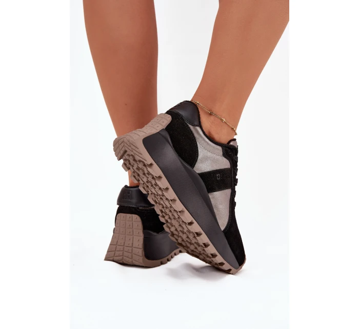 Zamszowe Sneakersy Damskie Ocieplane Na Platformie Big Star OO274A217 HI-POLY SYSTEM Czarne