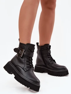 Kožené workery dámské zateplené s ozdobnou sponou D&A model 21715550 Černé - S.Barski