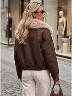 Dámska zimná bunda zo semišu s kožušinou, hnedá, FashionStreet TY5694 Dámska zimná bunda zo semišu s kožušinou, hnedá, FashionStreet TY5694