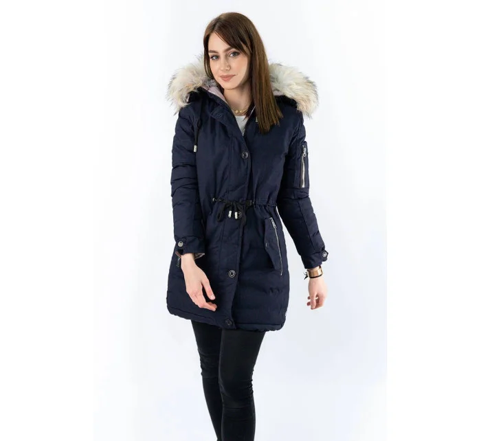 Tmavomodrá a ružová obojstranná dámska zimná bunda s kapucňou (w631) Tmavomodrá a ružová obojstranná dámska zimná bunda s kapucňou (w631)