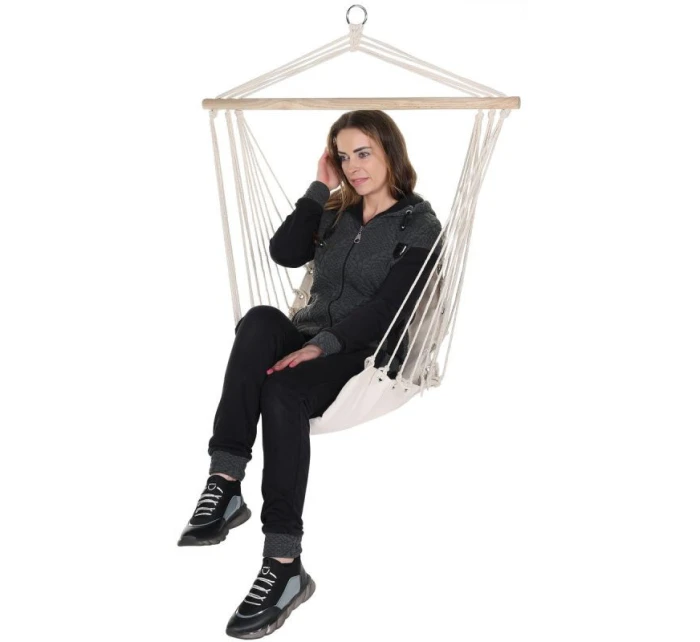 BRAZÍLSKA ZÁVESNÁ SEDACIA SEDAČKA HAMAK 100x50 cm PRÍRODNÉ S PUSHION PUSH WHITE