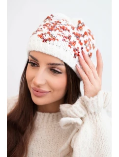 Dámska zimná čiapka s farebnými vzormi a hrubým úpletom K353 white+rust