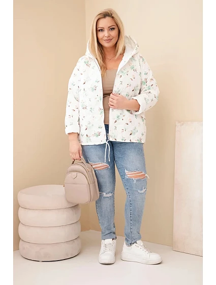 Dámská jarní bunda Plus Size s model 22043048 květinovým vzorem mentolová - K-Fashion