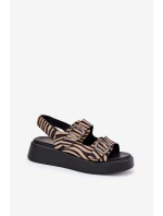Dámske sandále na platforme a klinoch s prackami Zebra Beige and Black Genorre Dámske sandále na platforme a klinoch s prackami Zebra Beige and Black Genorre