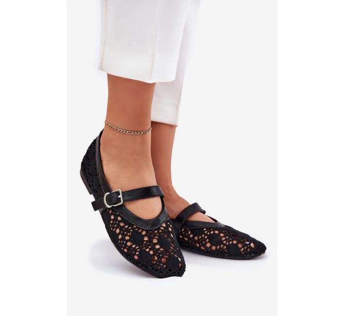 Ażurowe Baleriny Z Paskiem Czarne Orphali Ażurowe Baleriny Z Paskiem Czarne Orphali