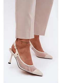 Kožené Síťované Sandály Lodičky Dámské Na Podpatku Maciejka K7507-22 Světle Béžové