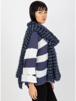 Dámsky zimný pletený šál v sivej a tmavomodrej farbe