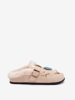 Dámske domáce papuče s prackou a kožušinou - béžové Thalora