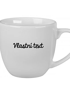 Vlastný text na bielom keramickom hrnčeku s objemom 400 ml